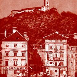 Postcard showing Tranča. The town jail, infamous for its unbearable conditions, stood here until the end of the 18th century (Lukan 1985: 46–47).